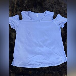 Just Be 2X Periwinkle Cold Shoulder V-Neck Top | Soft Stretch